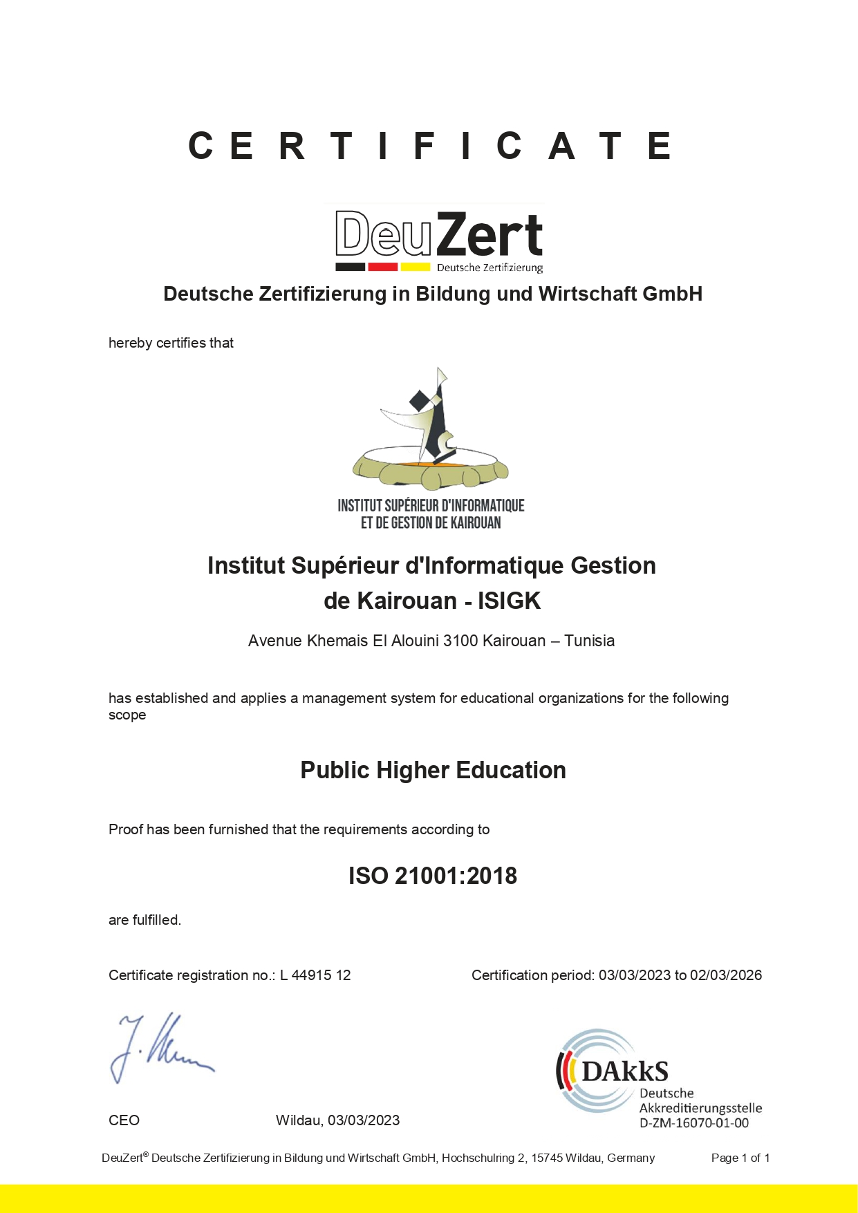Certificat ISO 21001:2018_ISIGK